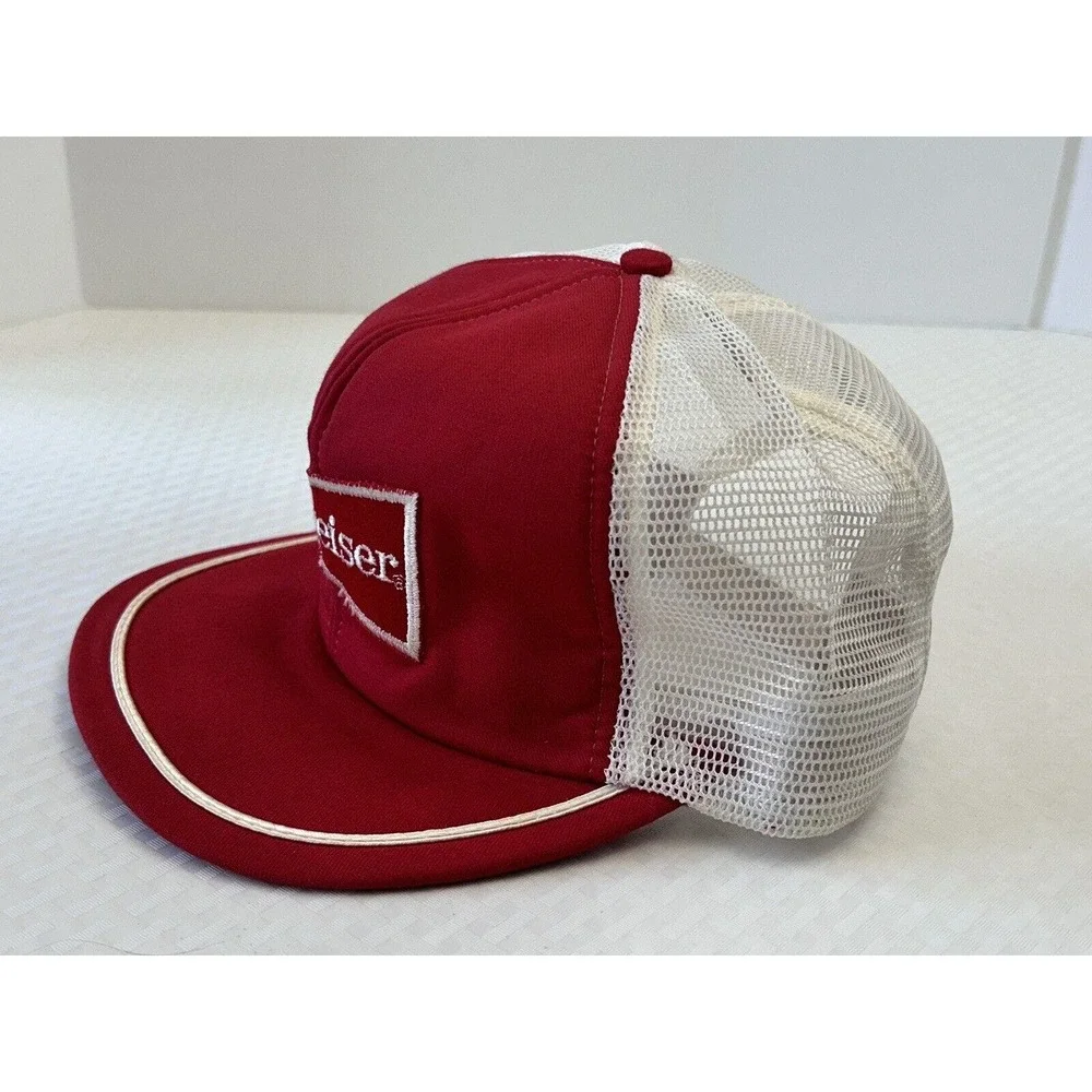 Vintage Budweiser Beer Patch Trucker Hat - Red / White Snapback Cap Made in USA - Picture 2 of 14